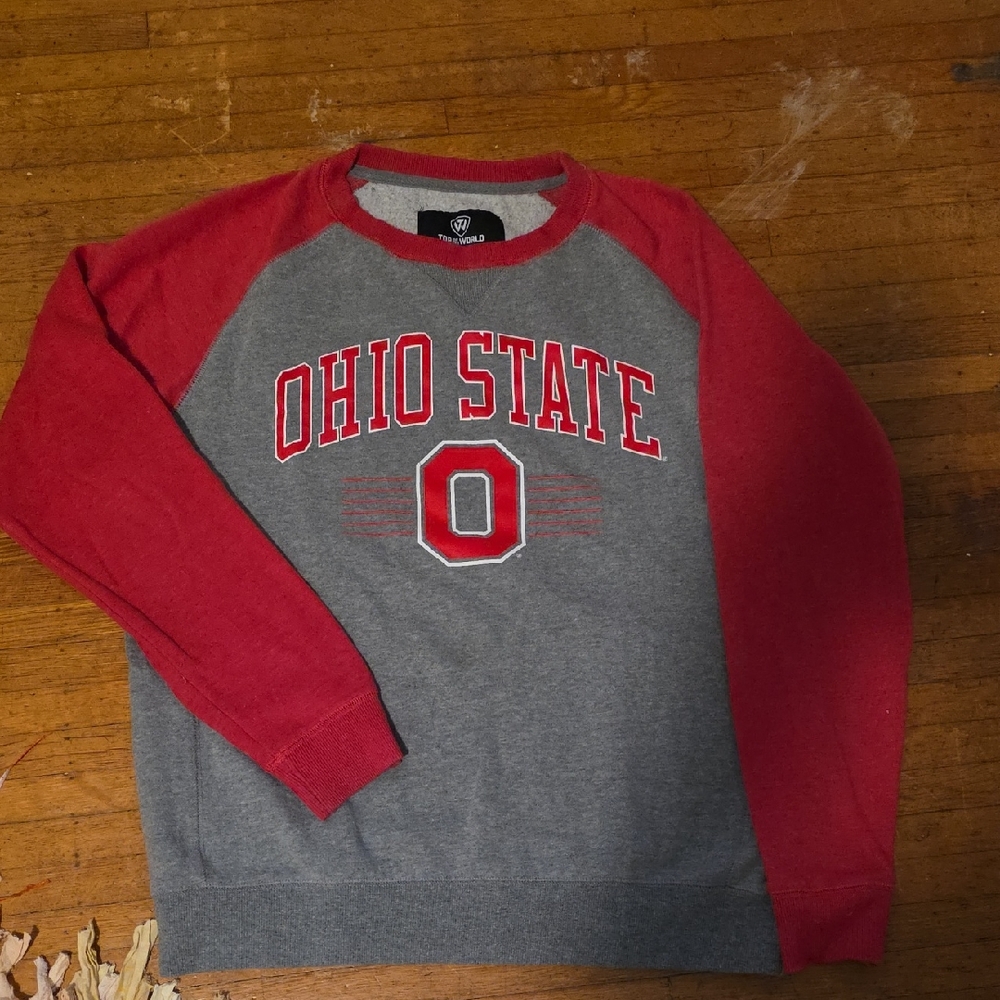 Top of the World Red and Gray Ohio State Crewneck Sweater